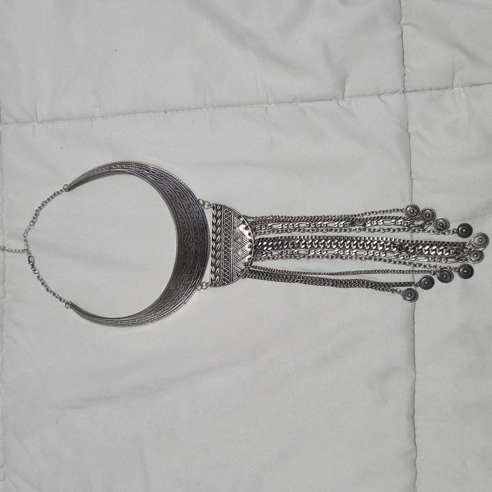 Source Unknown Silver Choker with Chain Tassels